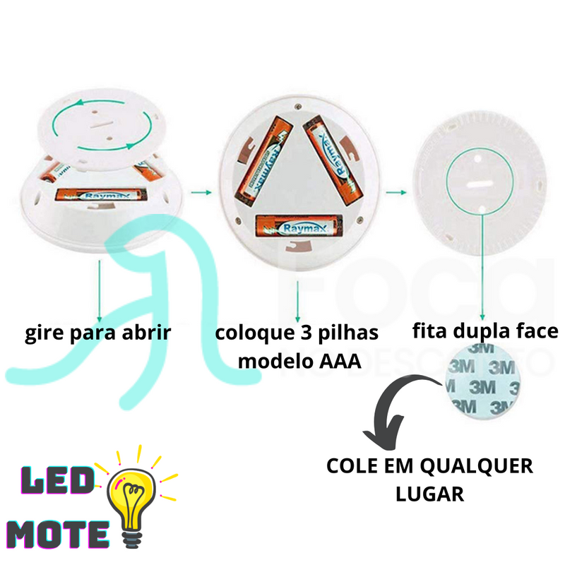 Kit com 3 Luzes "LedMote" com controle remoto